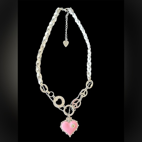 Hard Rock Cafe Jewelry - Vintage Retro Mixed Media Hard Rock Cafe Necklace Rhinestones Peace Signs Heart